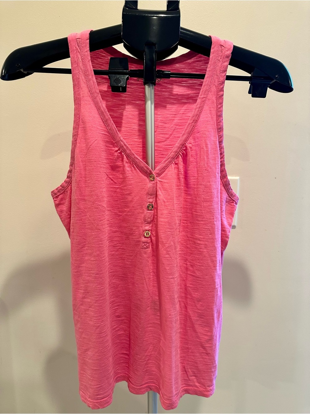 Lilly Pulitzer Hot Pink V-Neck Button Tank
